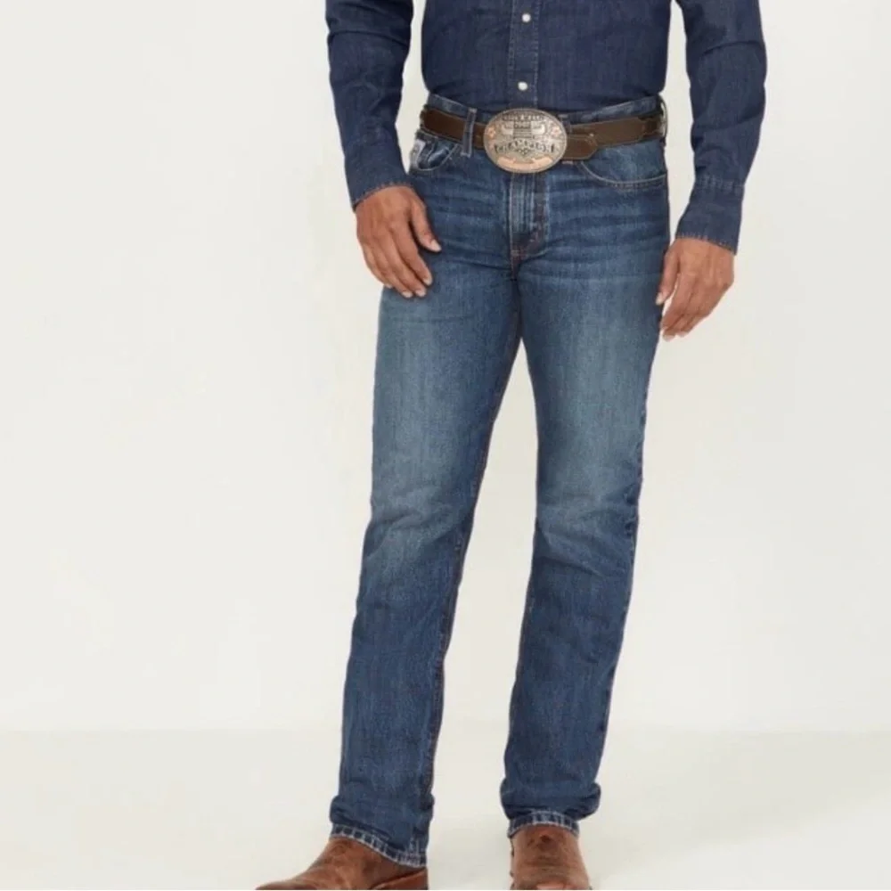 Cinch Men's Silver Label Mid Rise Slim Fit Straight Leg Jeans Medium Stonewash
